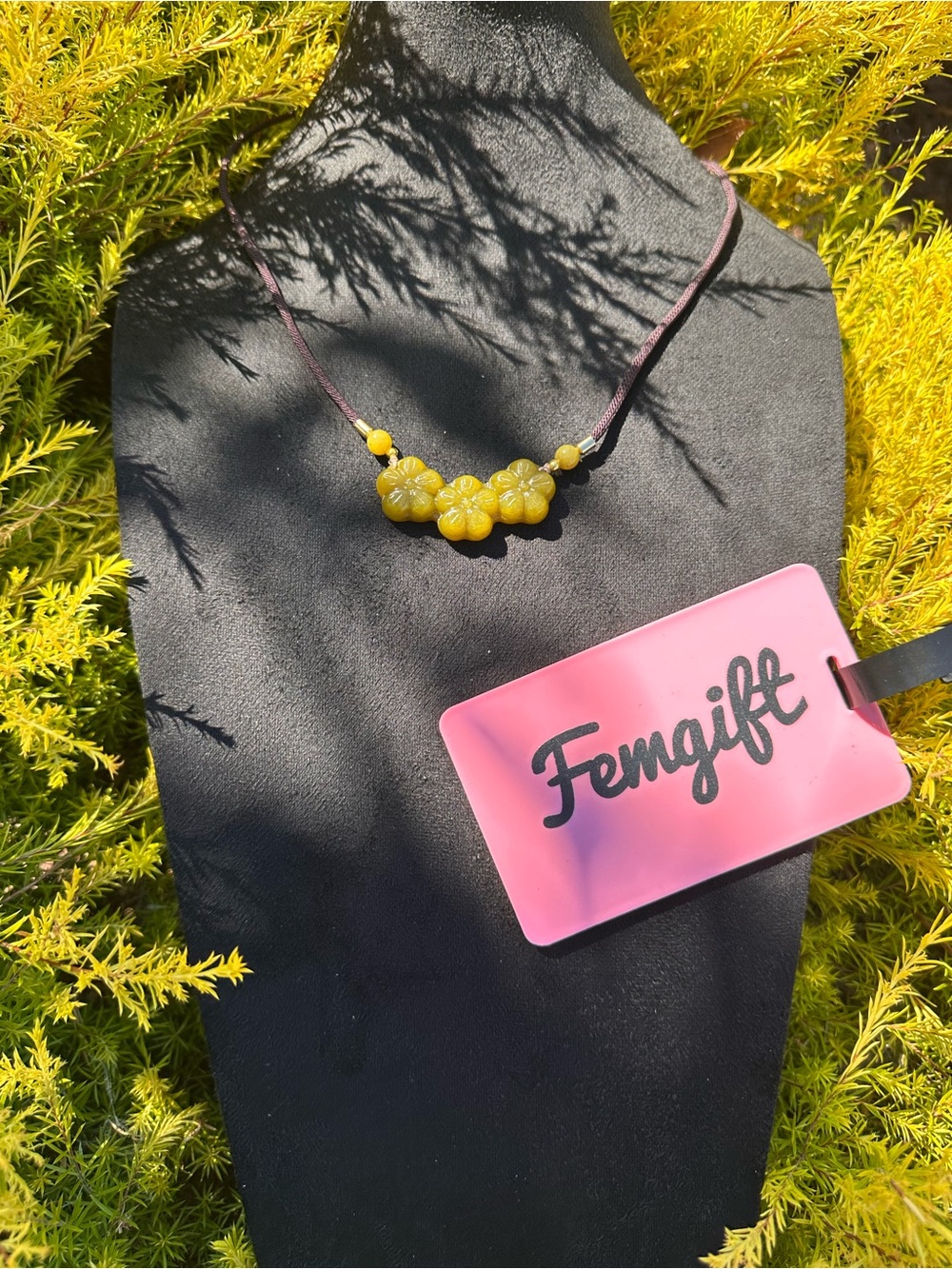 Serpentine Jade - Yellow Flower Bead Necklace